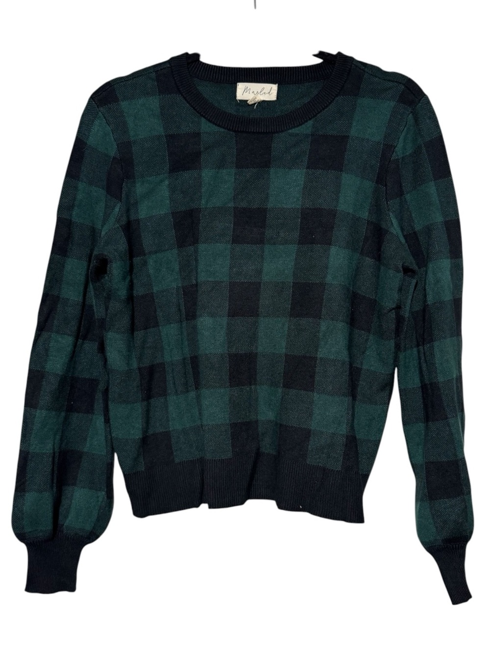Marled Buffalo Check Sweater Size Medium Green Black Holiday Ugly Christmas